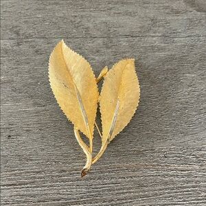 Women’s Vintage BSK Gold Tone Two Leaf Brooch Pin, Some Wear